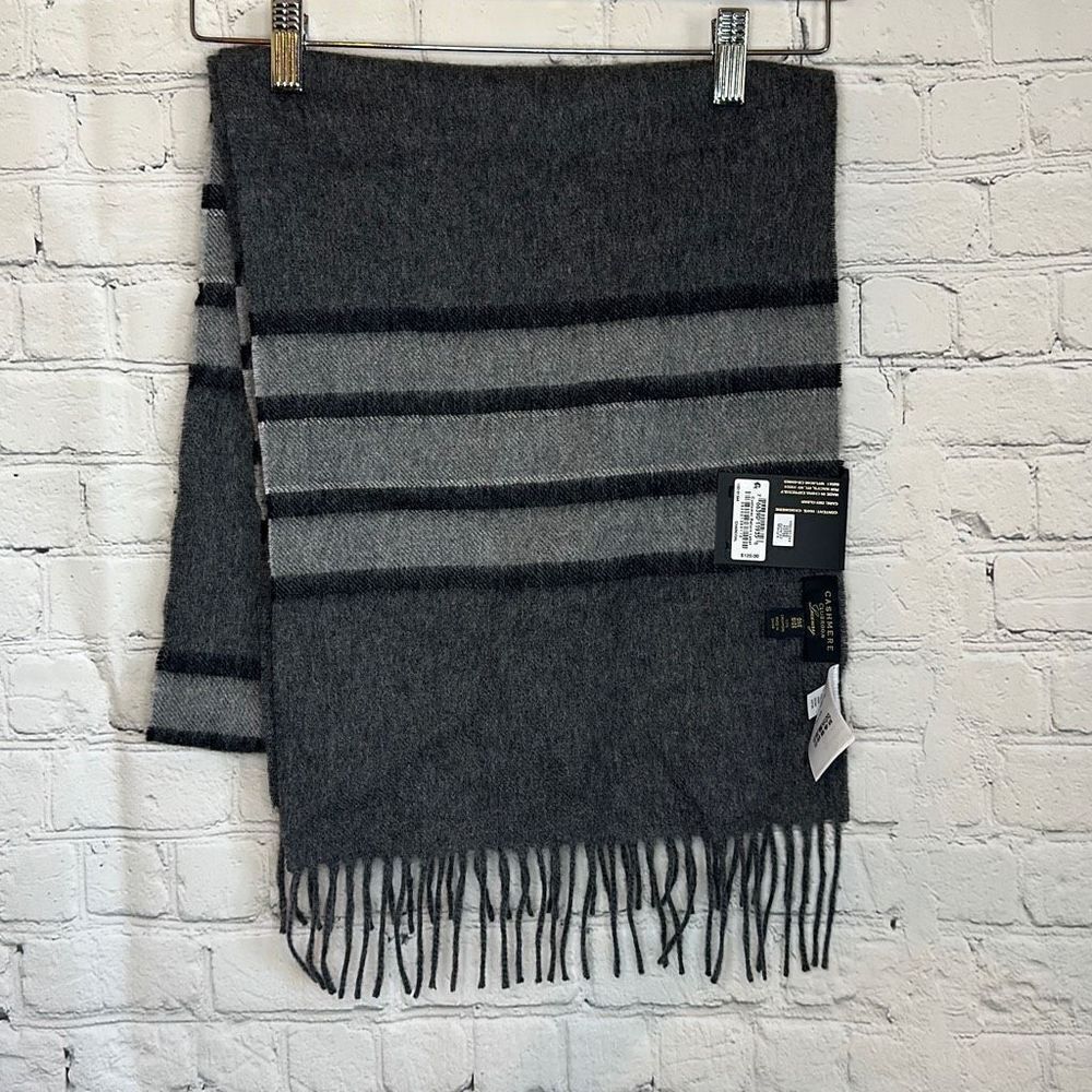 Club Room Men's Cashmere Plaid Scarf‎ Charcoal ONE SIZE B4HP